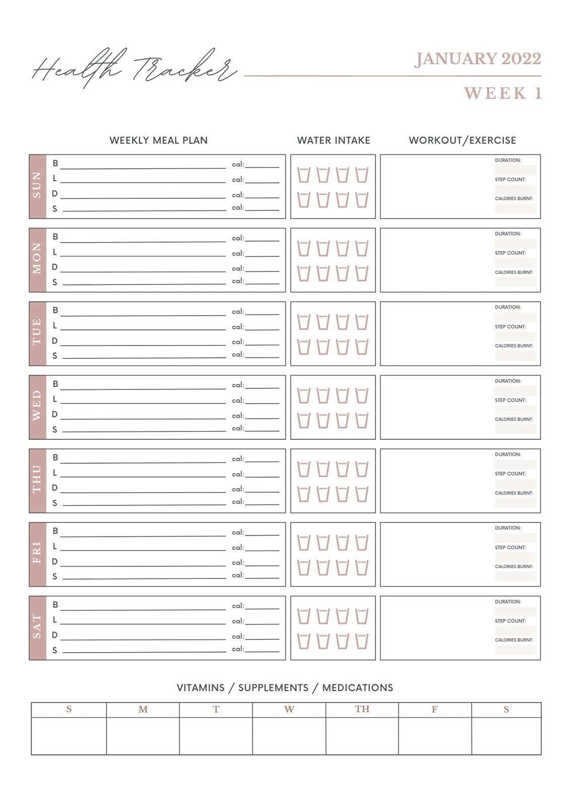 monthly workout calendar template