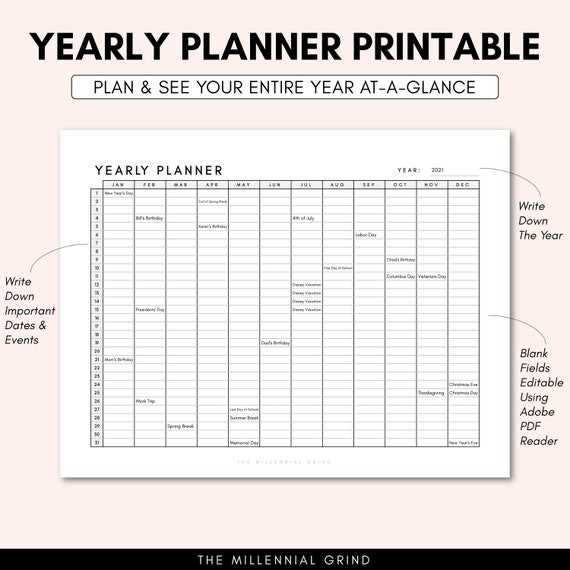 yearly planning calendar template