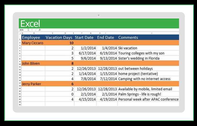 company vacation calendar template