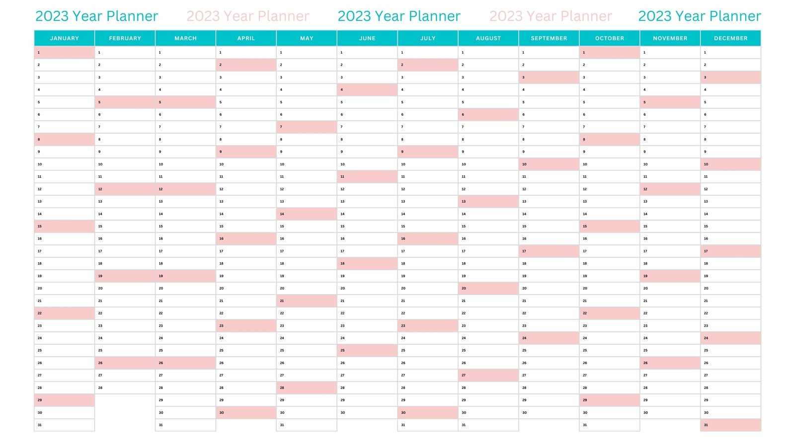 yearly calendar planner template