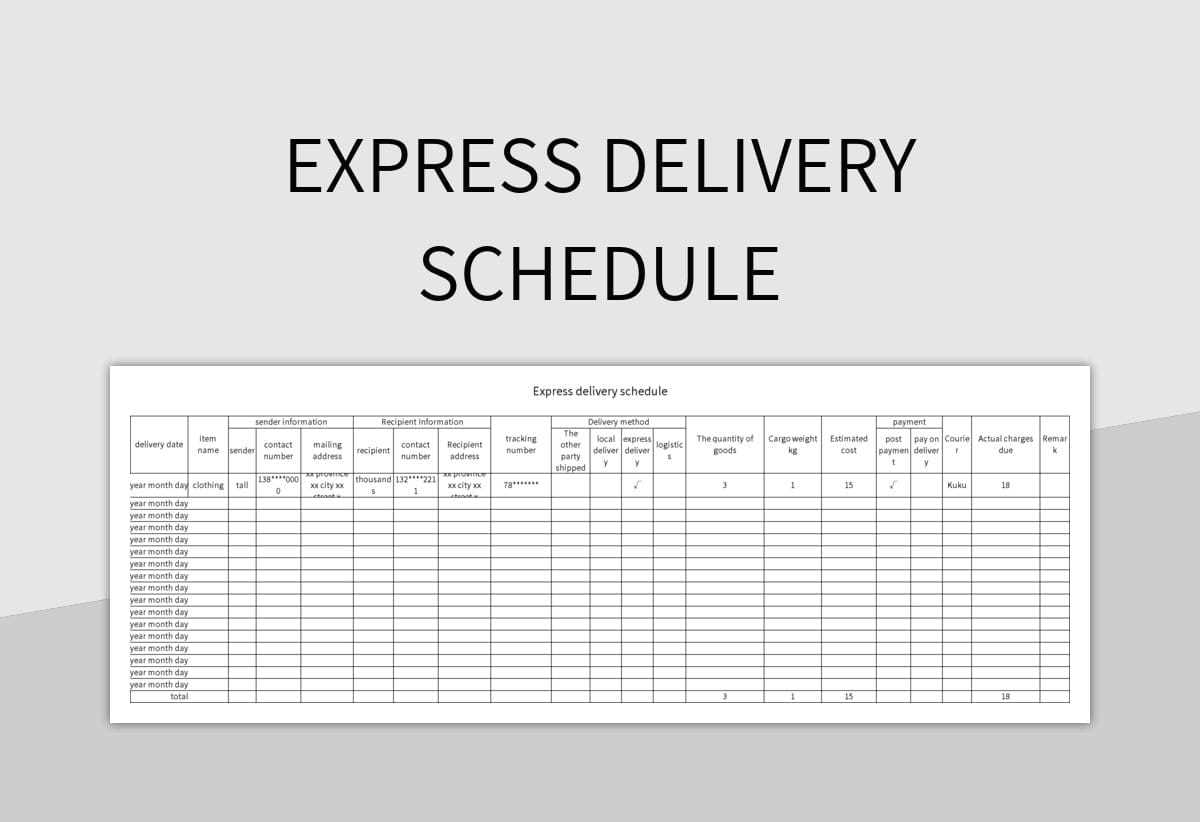 delivery calendar template