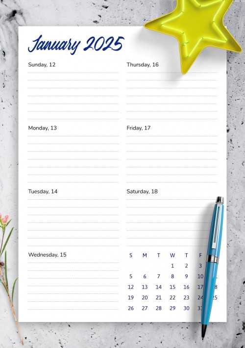 weekly calendar template 2025