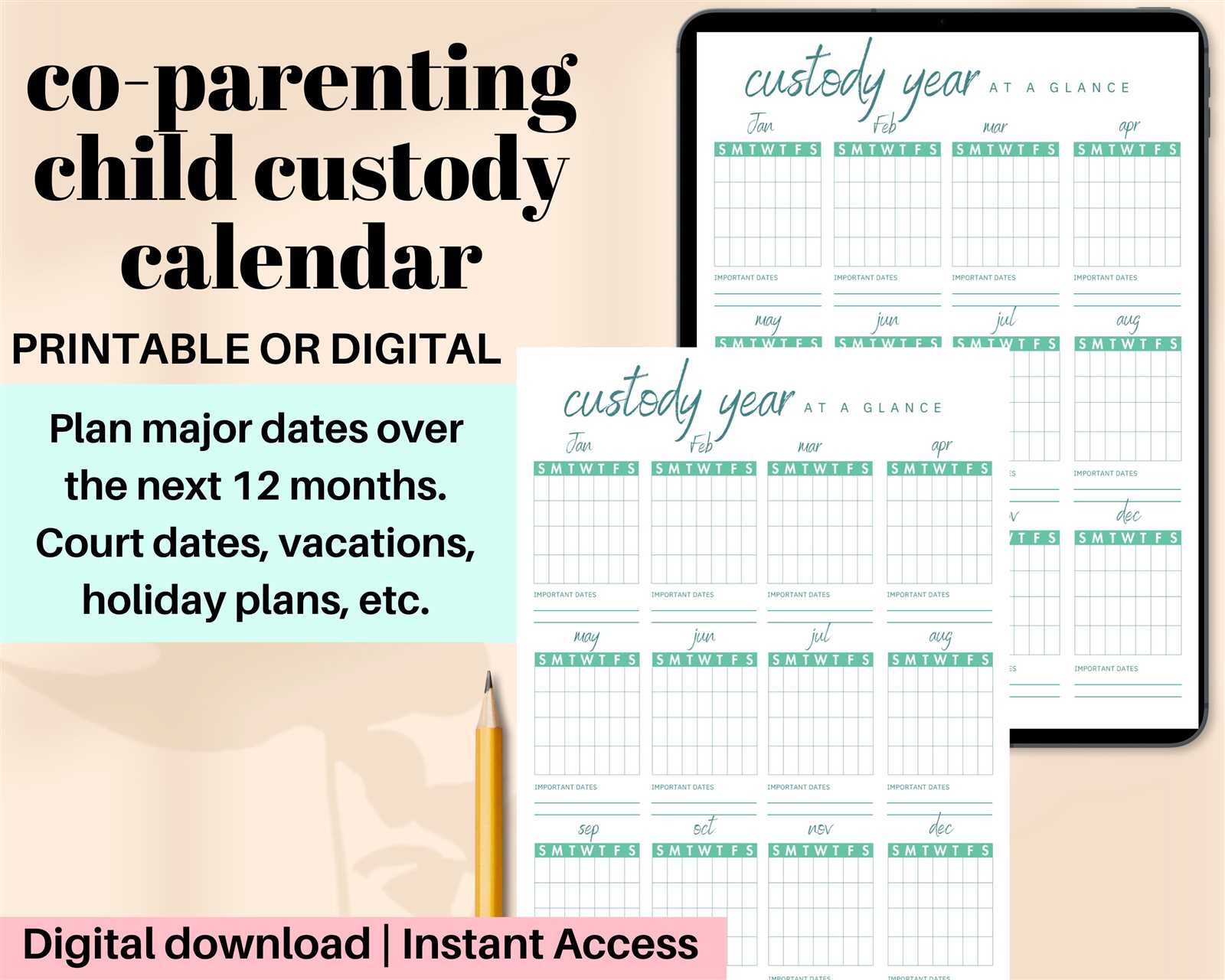 co parenting calendar template