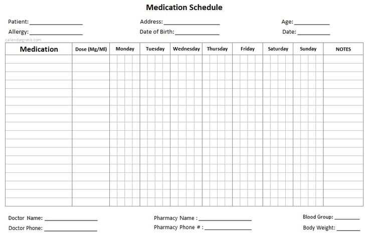 monthly medication calendar template