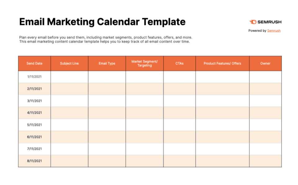 email marketing content calendar template