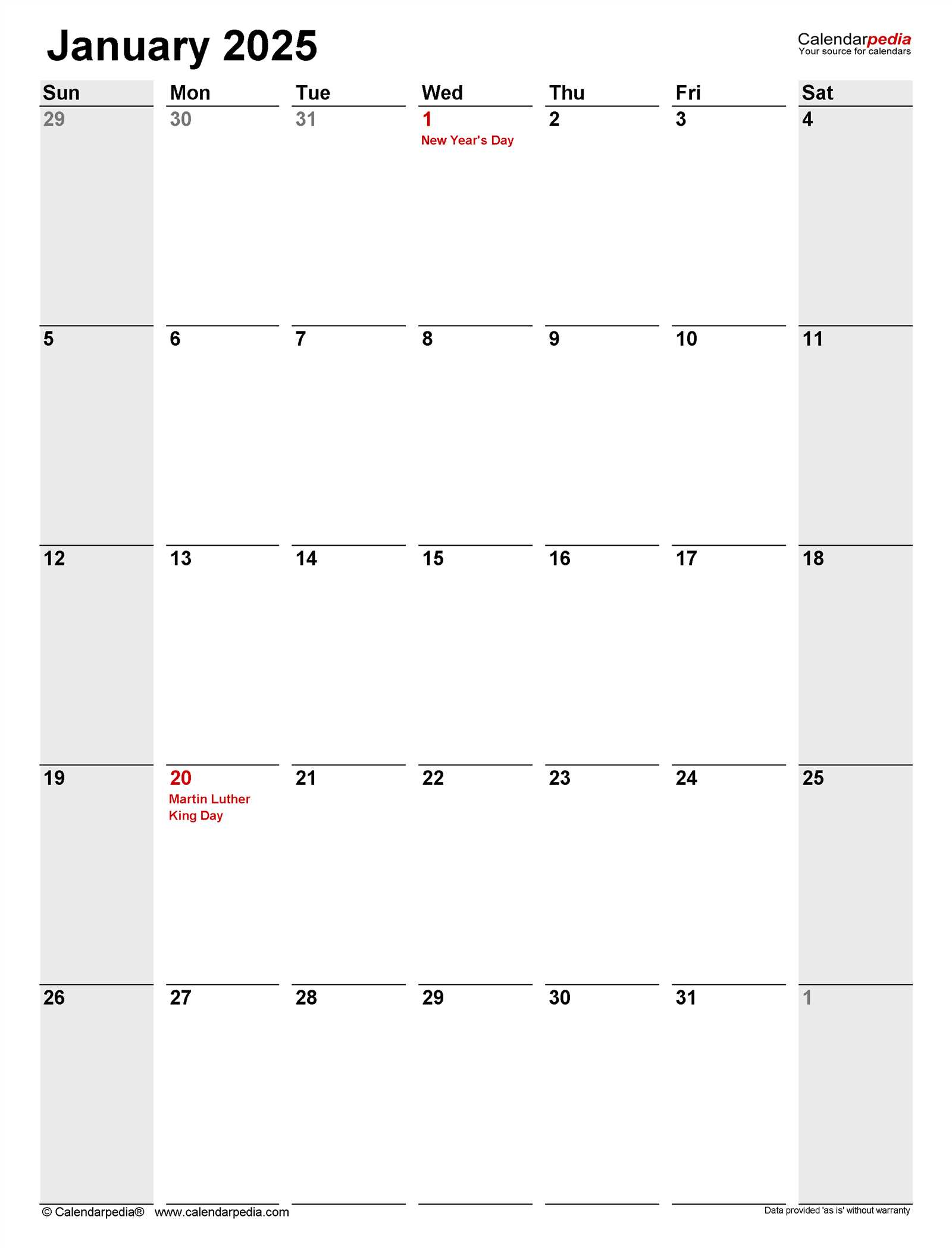 january 2026 calendar free template