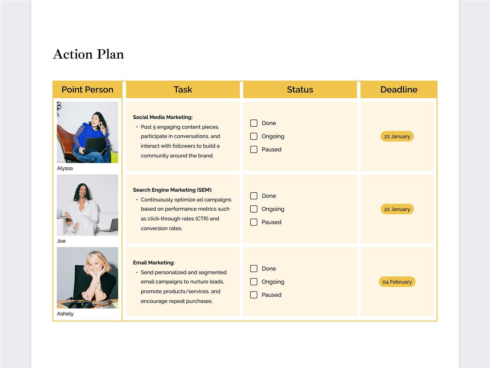 action plan calendar template