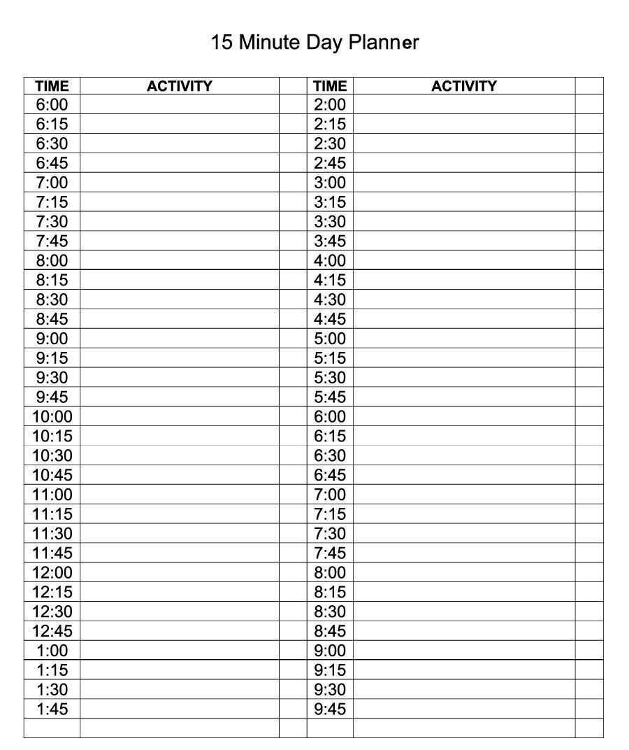 1 day calendar template