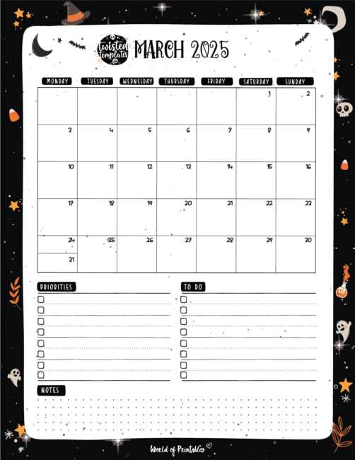 calendar template march 2025 printable