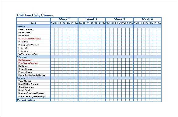 chore calendar template