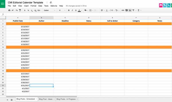 publication calendar template