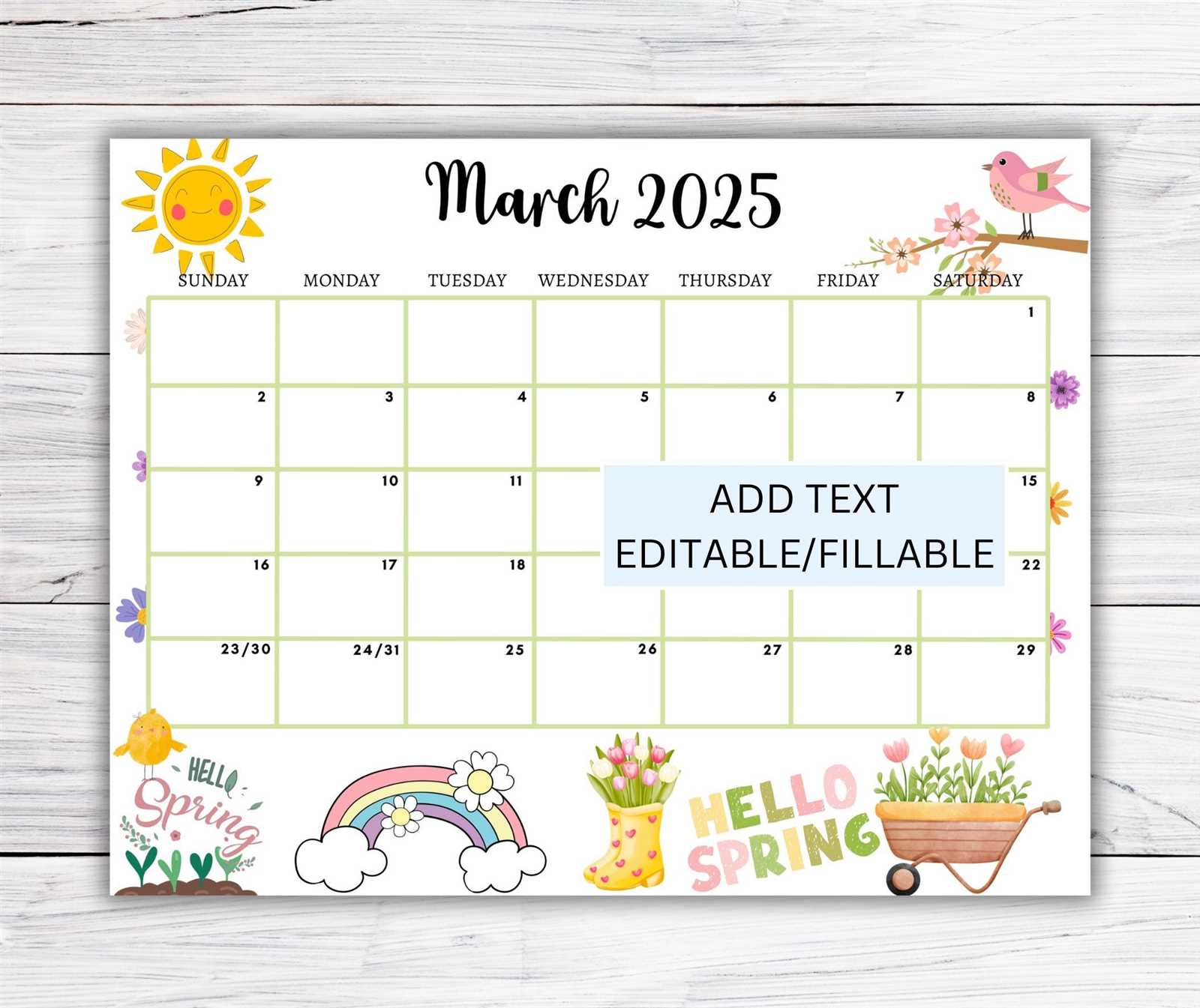 calendar template march 2025 printable