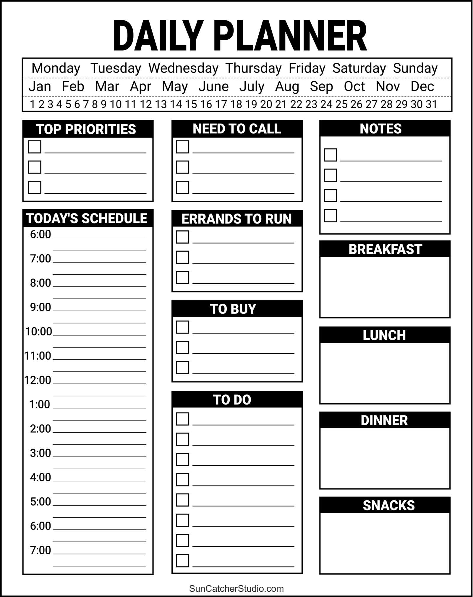 daily task calendar template