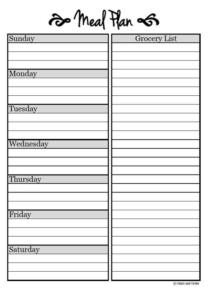 blank meal calendar template