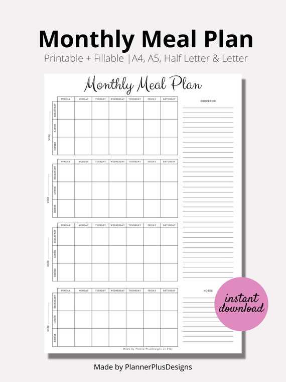 monthly food calendar template