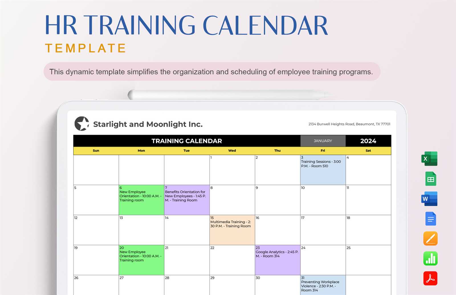 annual training calendar template