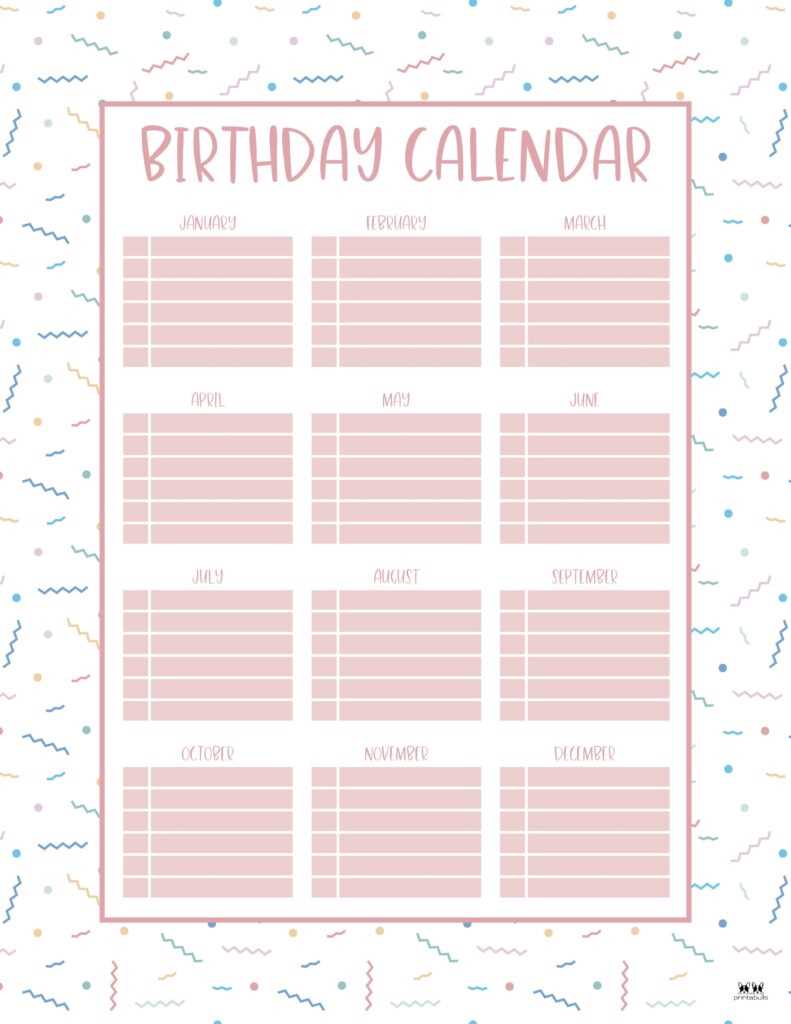 birthday calendar template for office