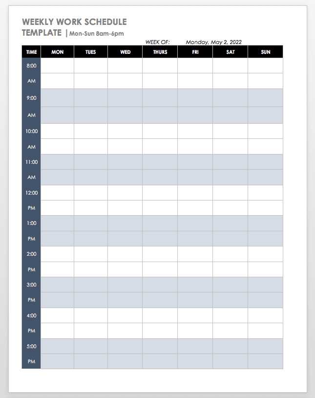 free work calendar template