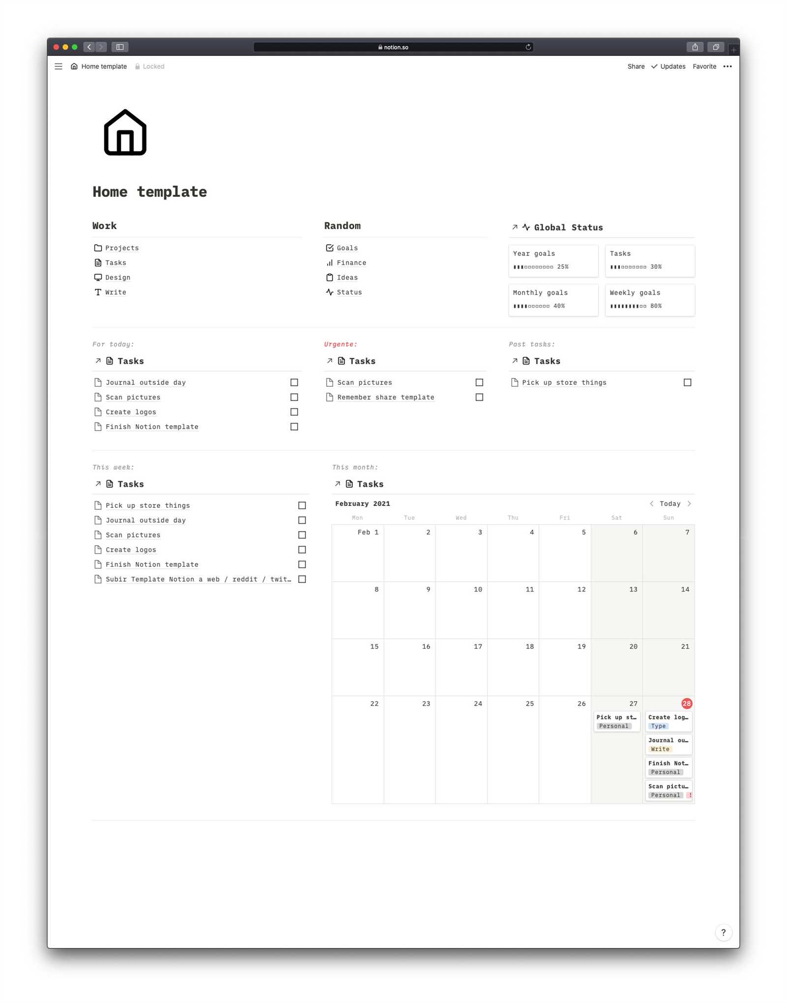 calendar notion template