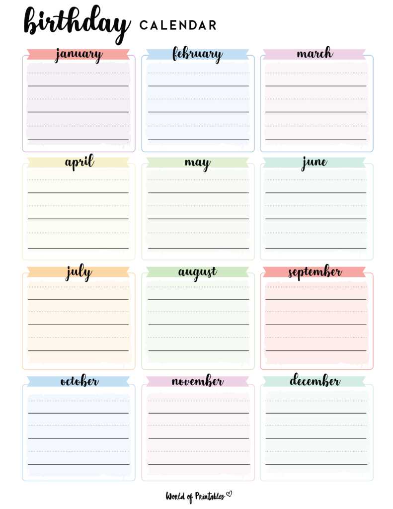 birthday template calendar