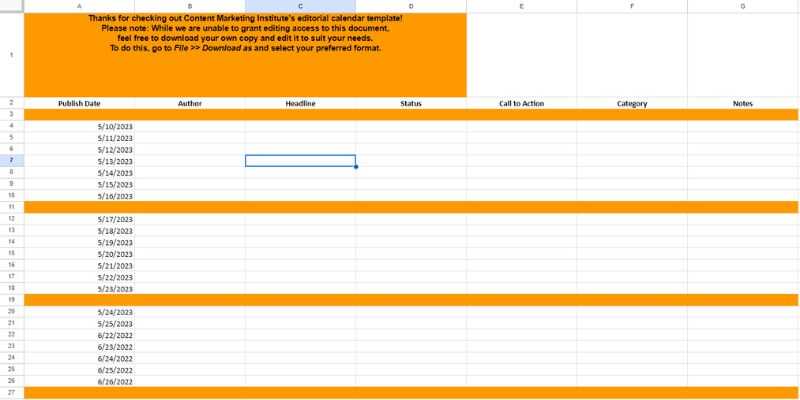 publication calendar template