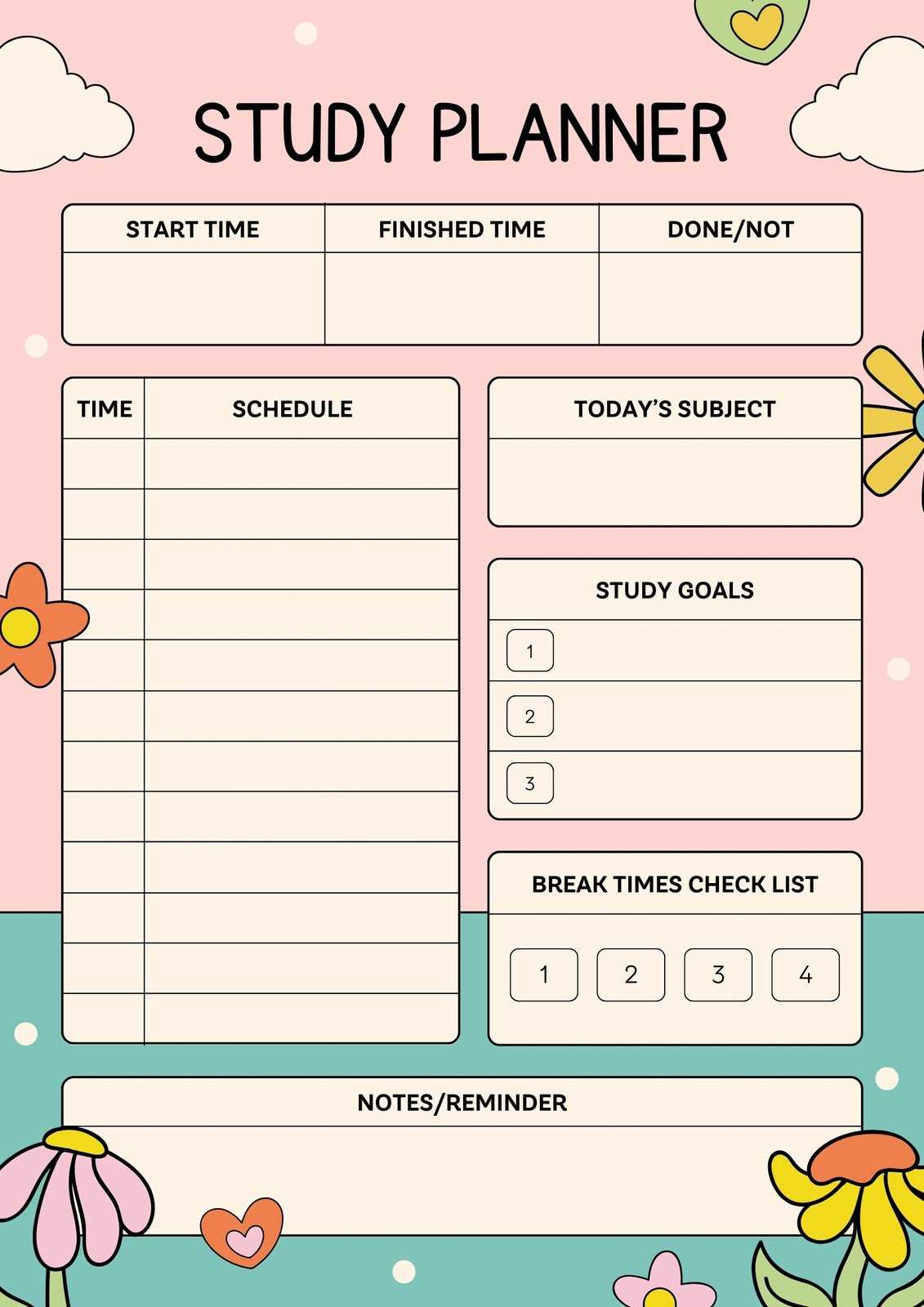 study calendar template