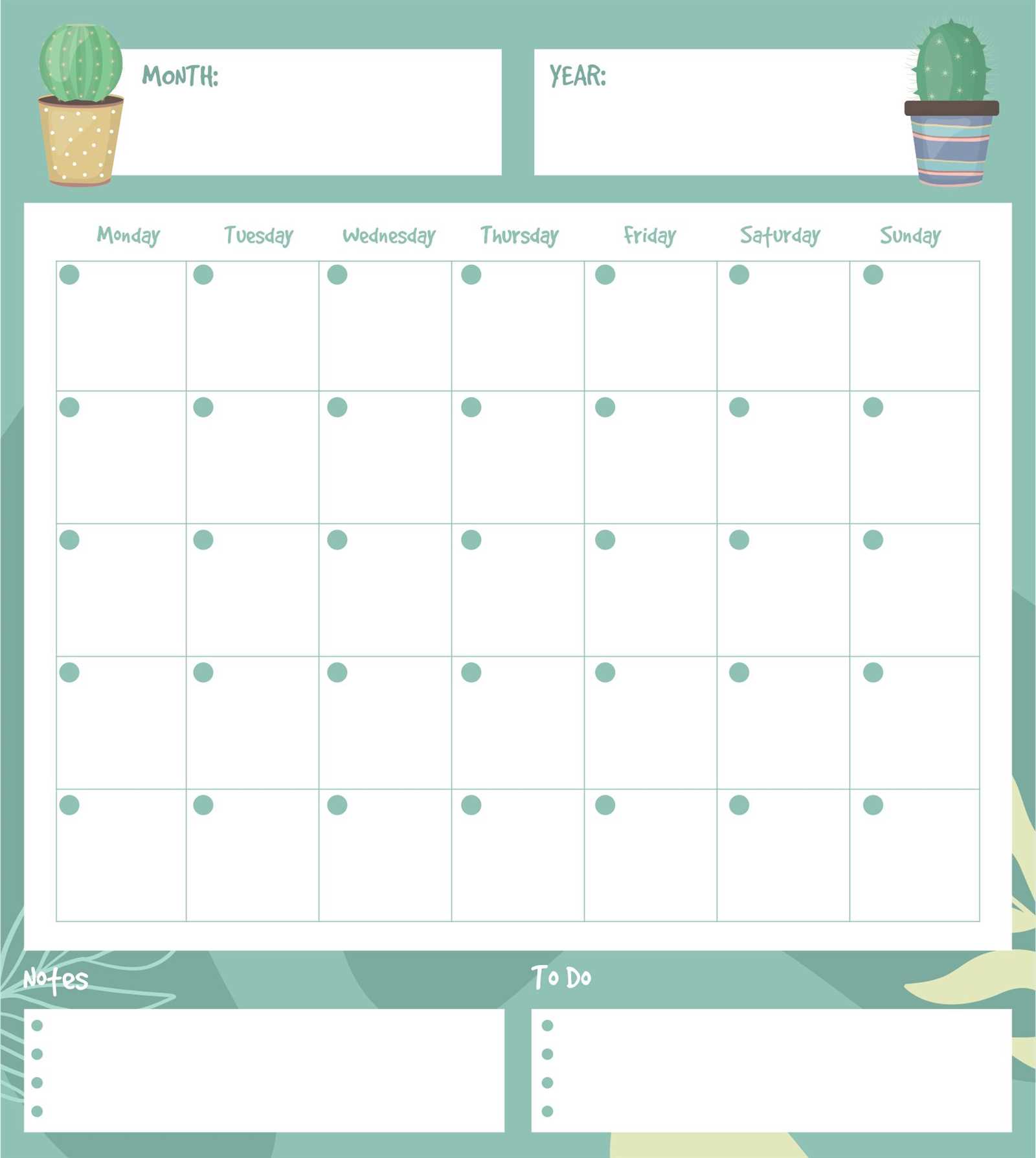 printable 30 day calendar template