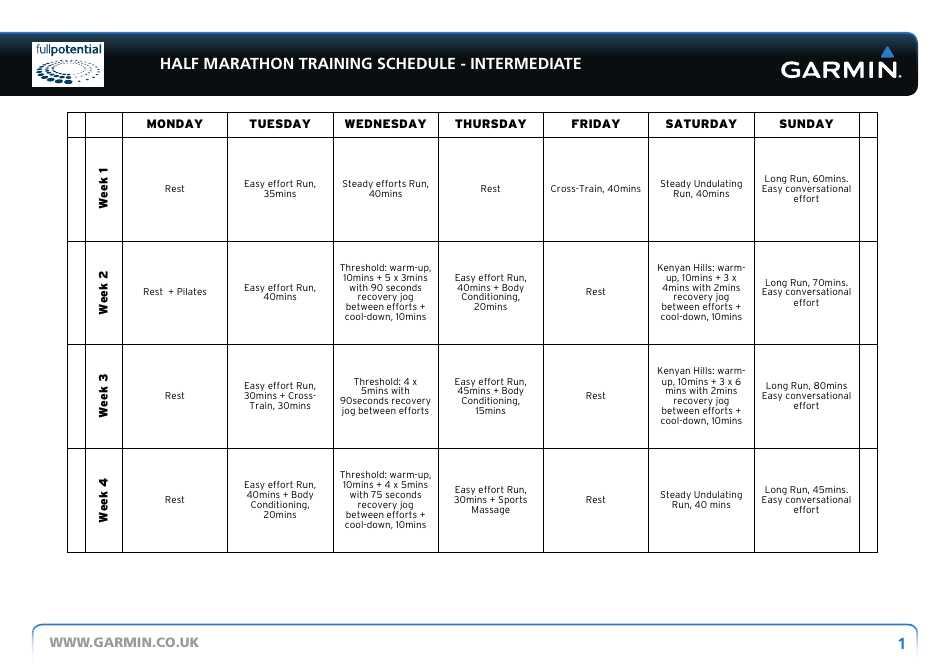 half marathon training calendar template