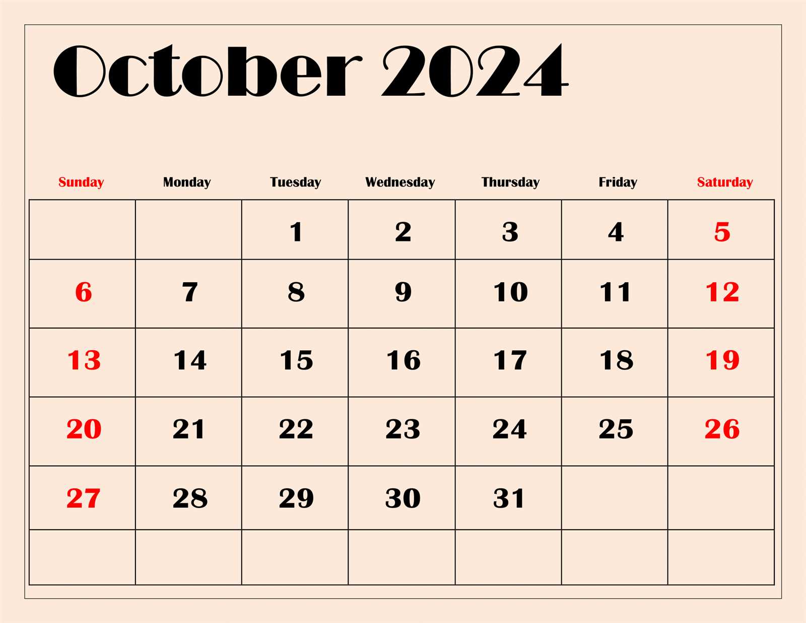 october blank calendar template