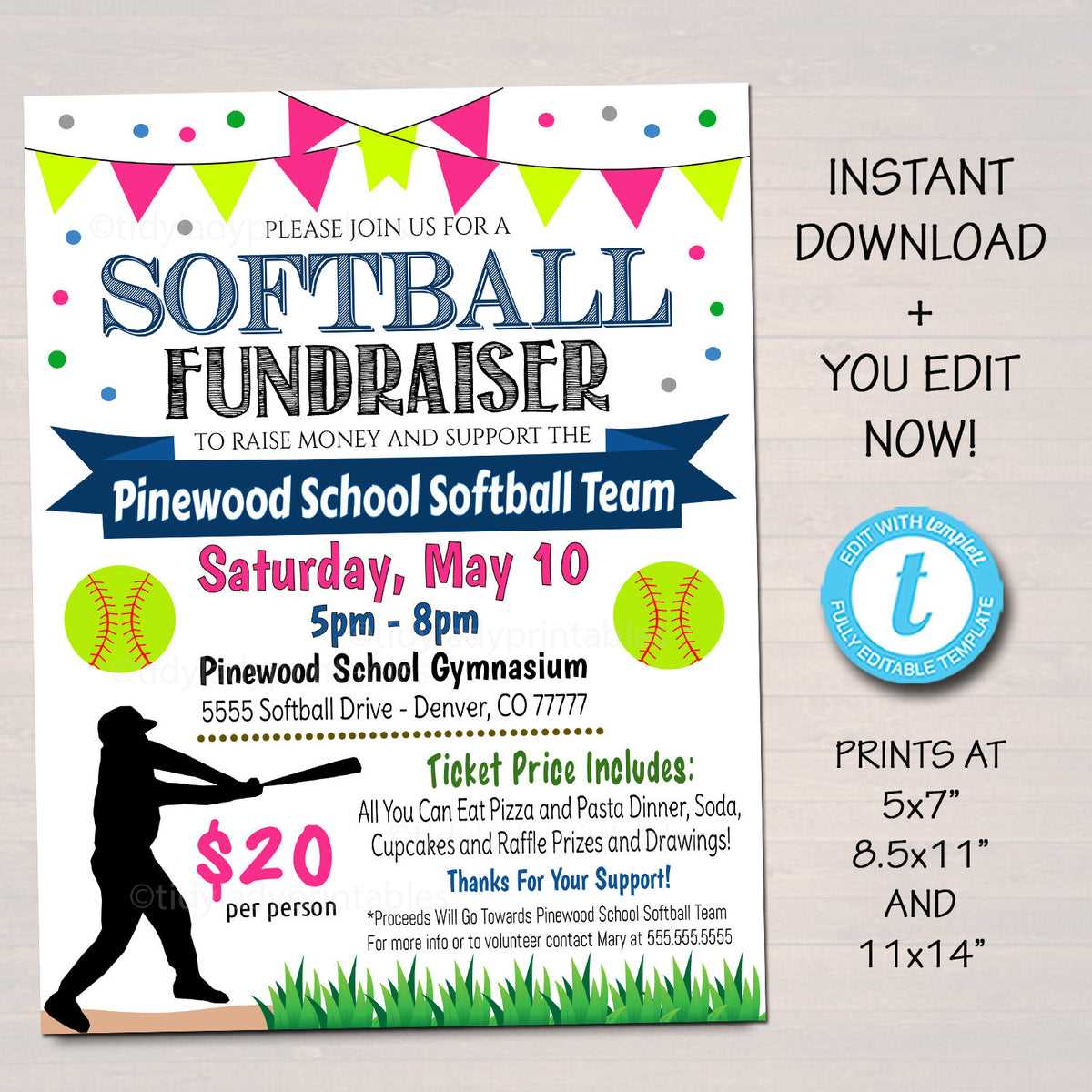 calendar fundraiser template softball