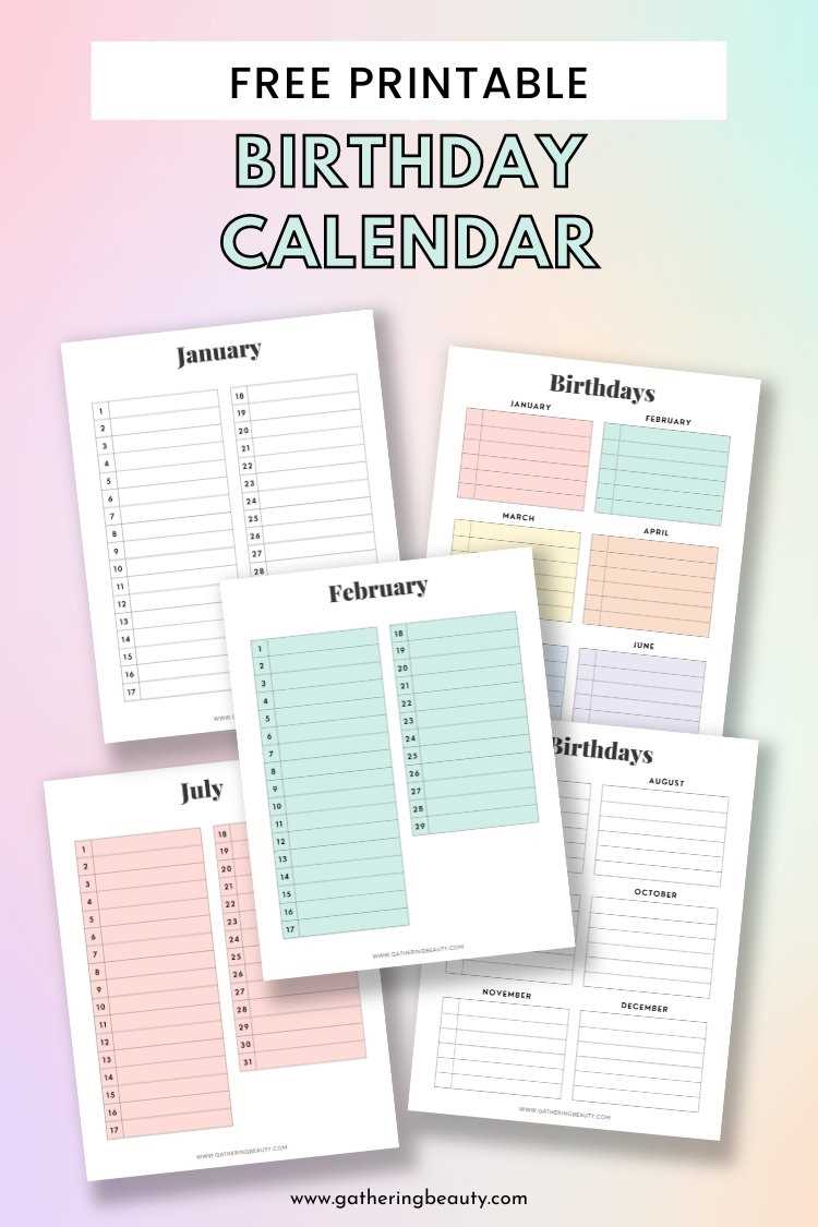diy birthday calendar template
