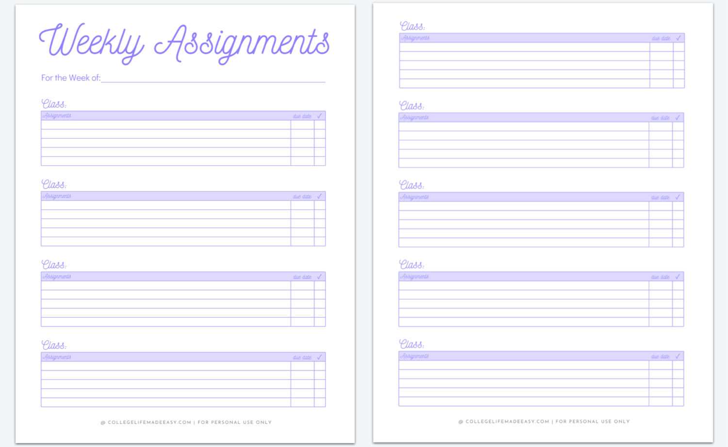 homework calendar template