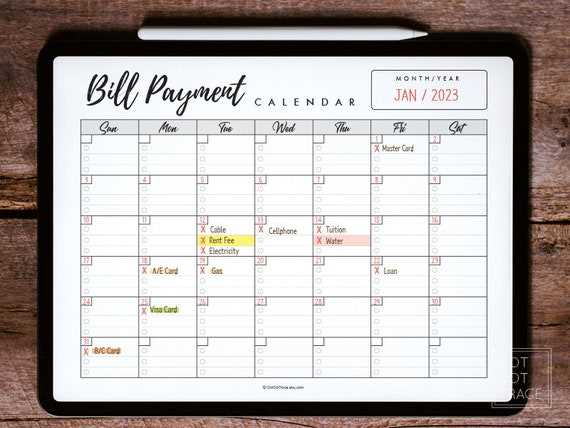 calendar for bills template