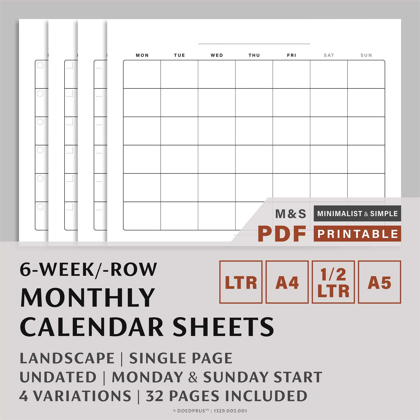 6 week calendar templates free