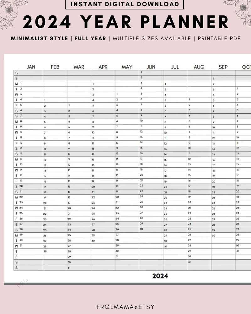 full year calendar template