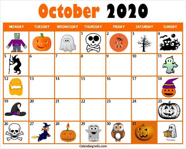 halloween calendar template