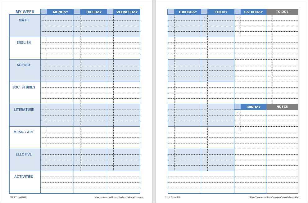 weekly class calendar template