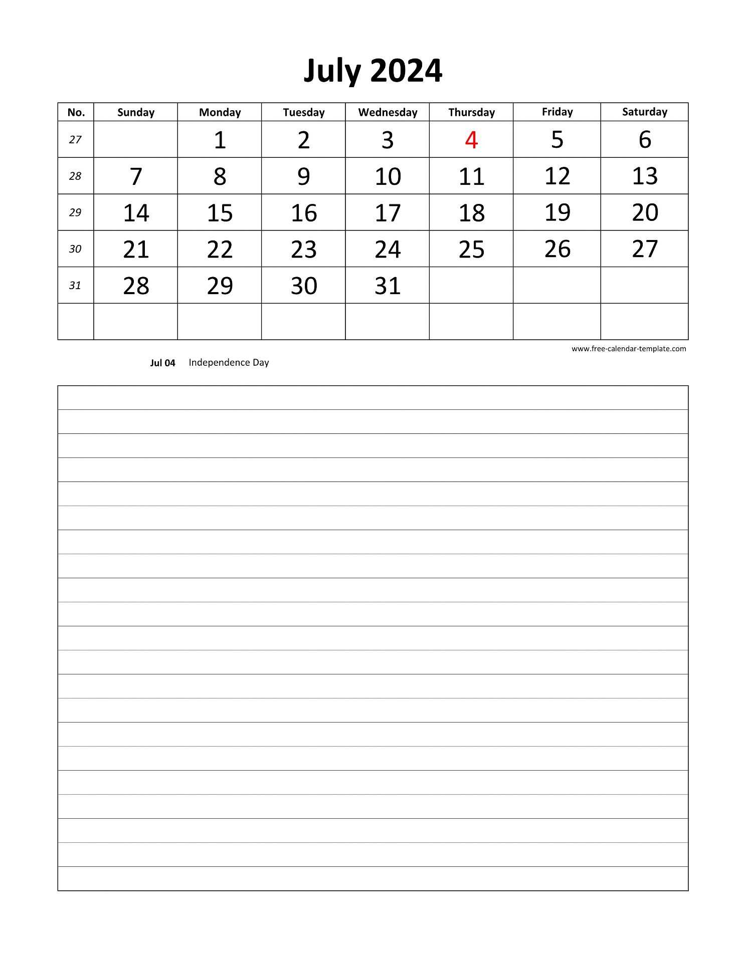 july monthly calendar template