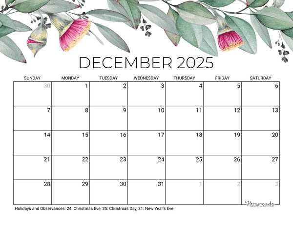 december january calendar template