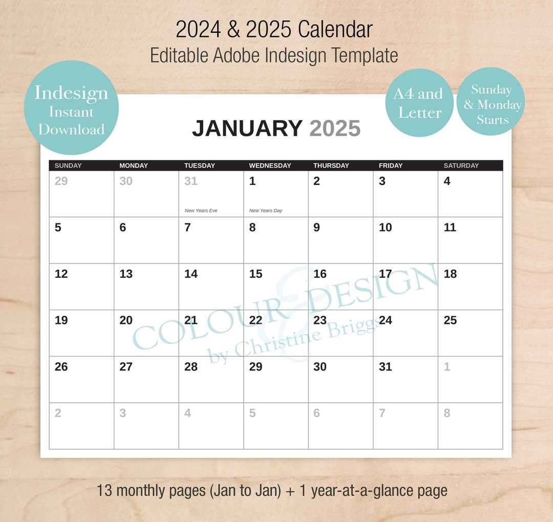 adobe calendar template 2025