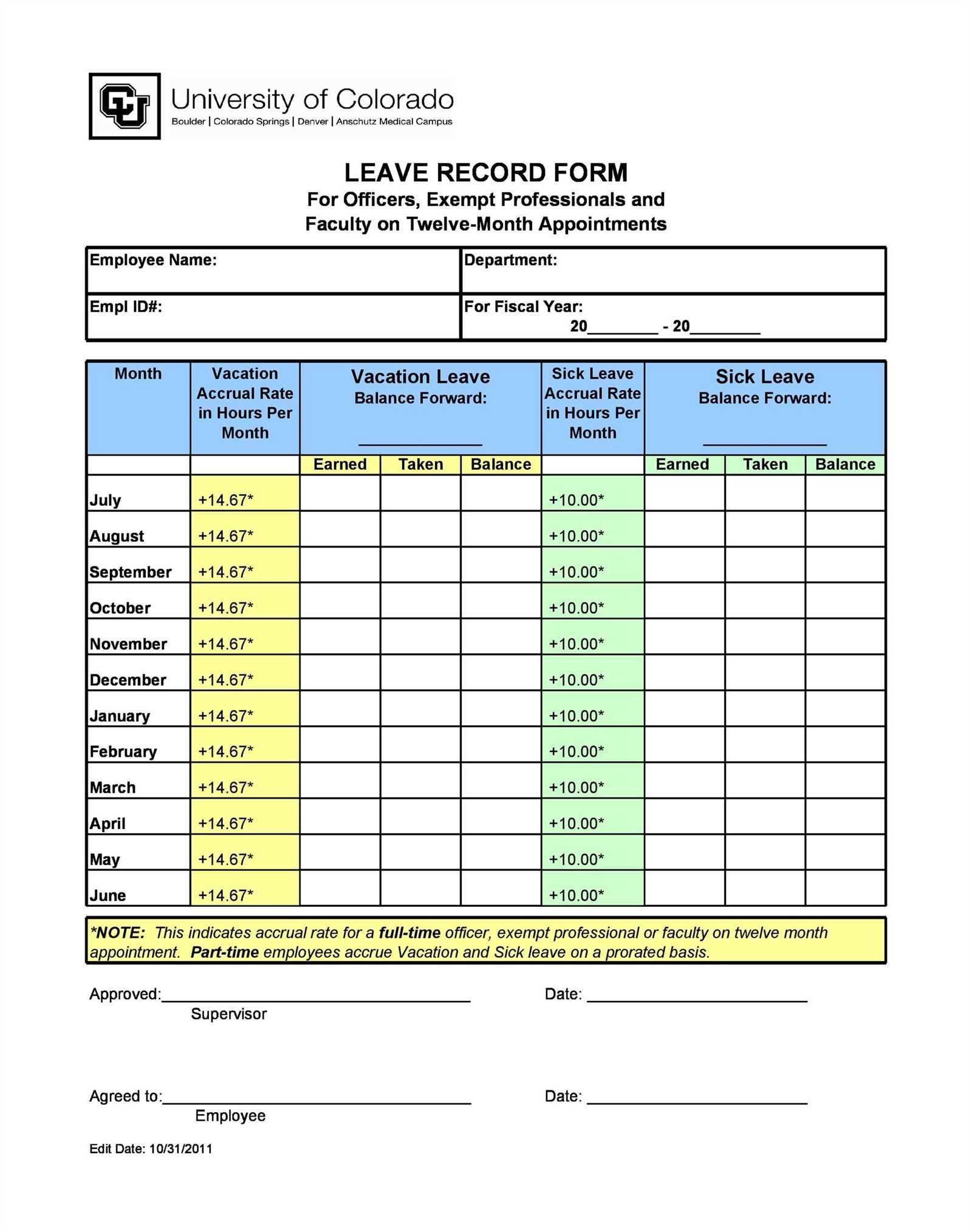 time off calendar template