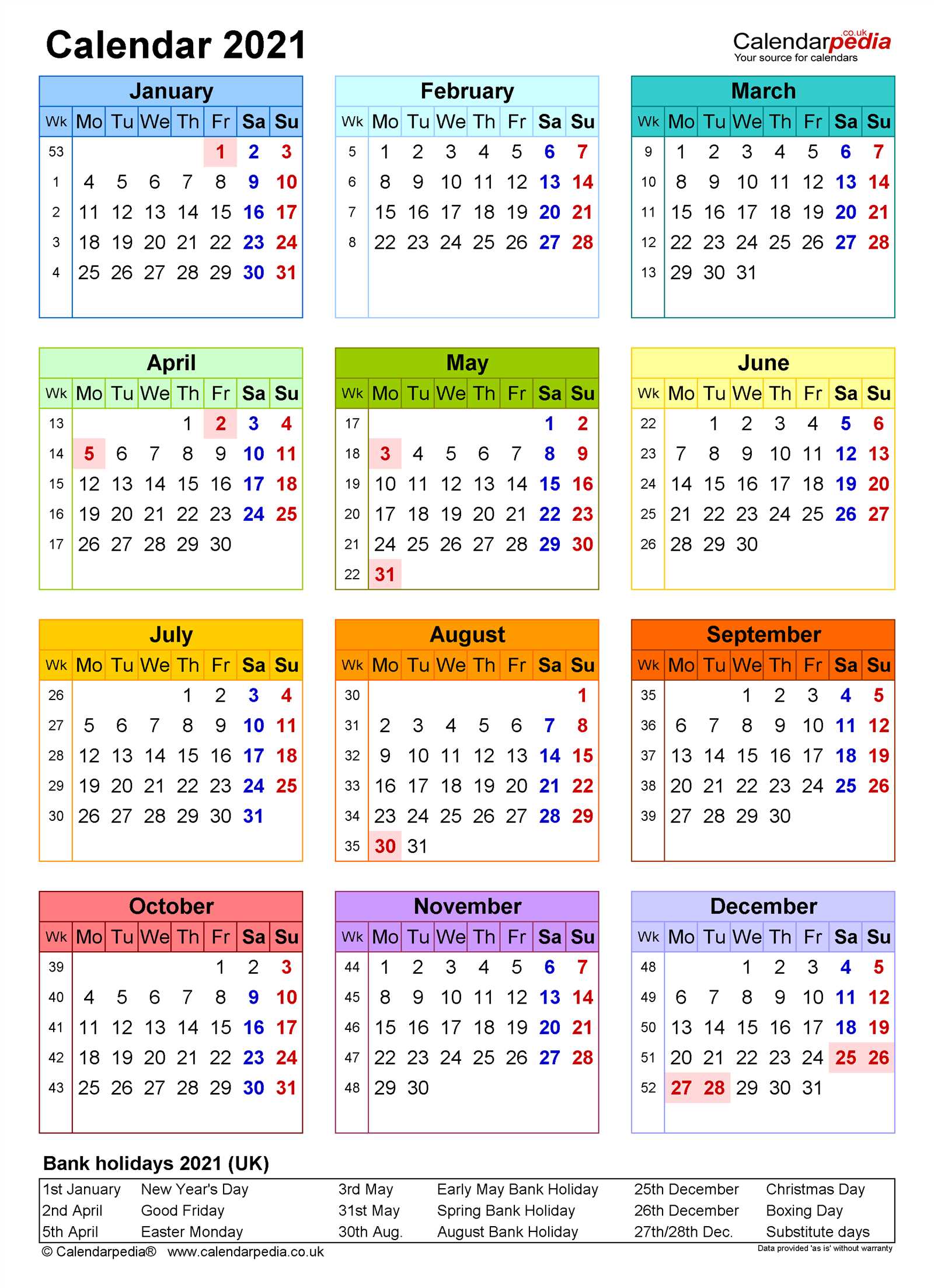 bank calendar template