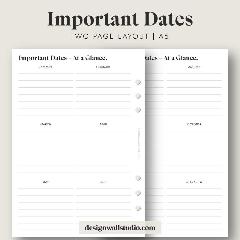 important dates calendar template