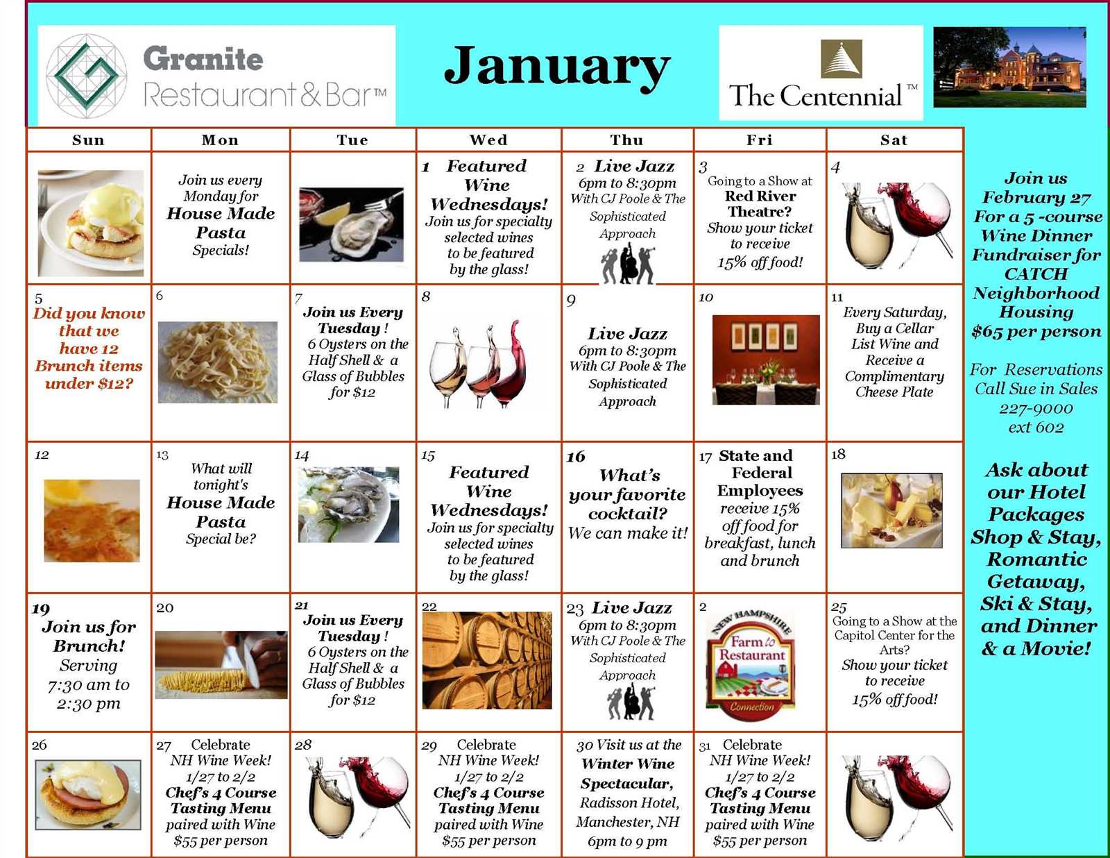 restaurant event calendar template