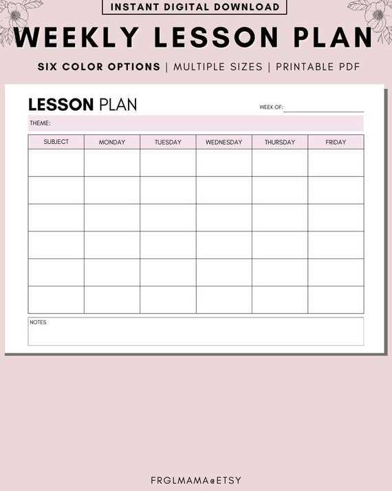 weekly lesson plan calendar template