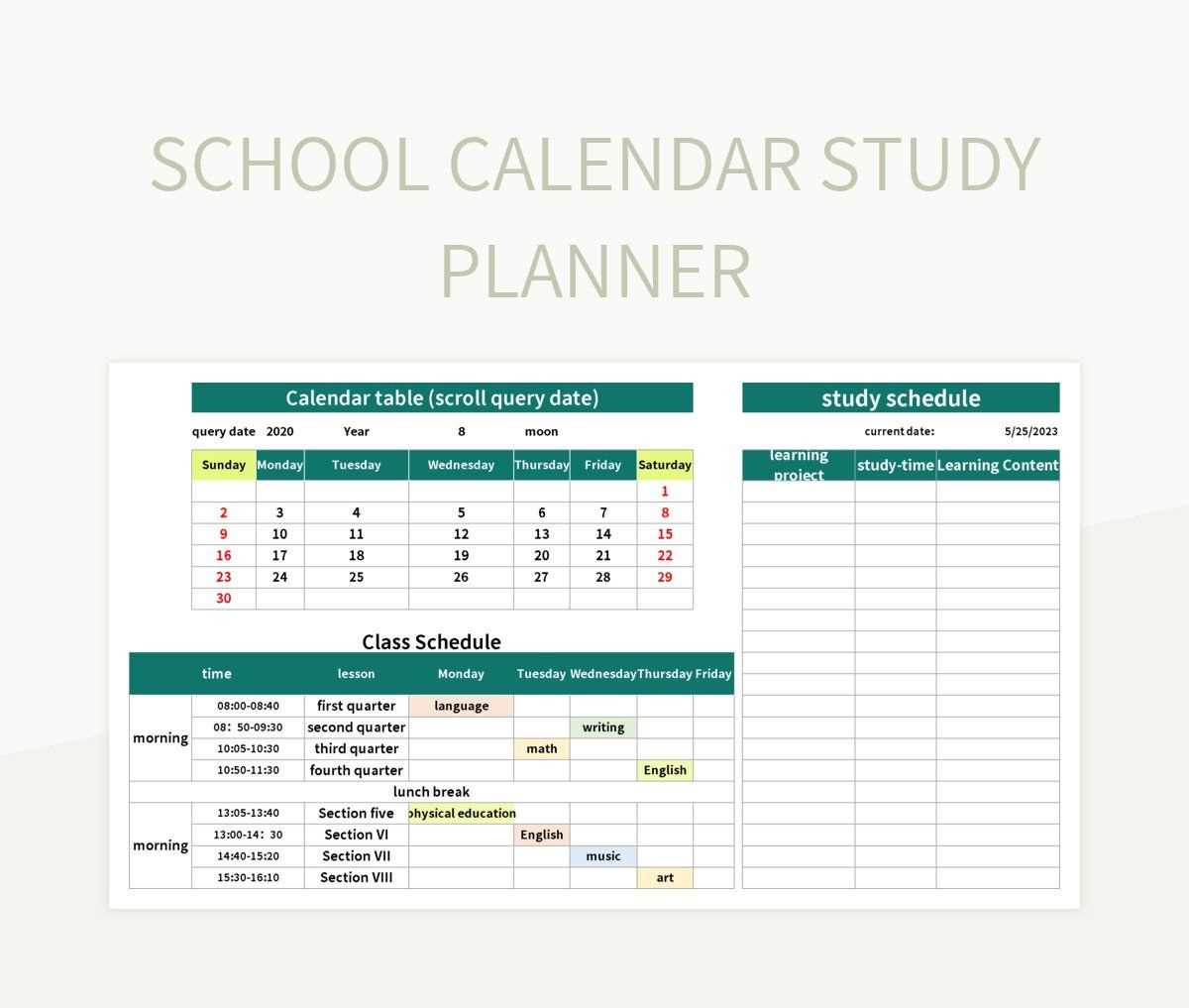 student calendar planner template