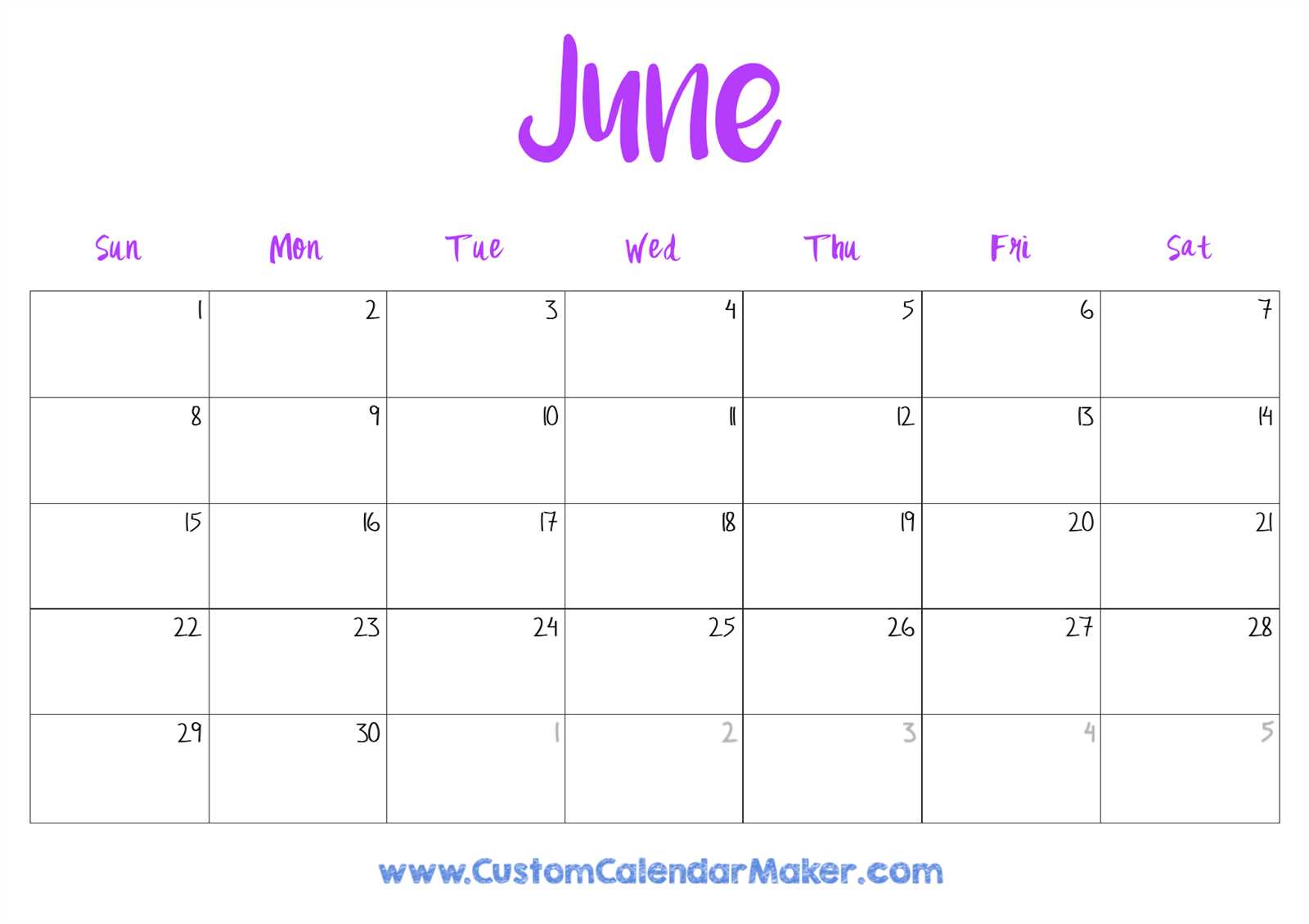 blank calendar template june 2026