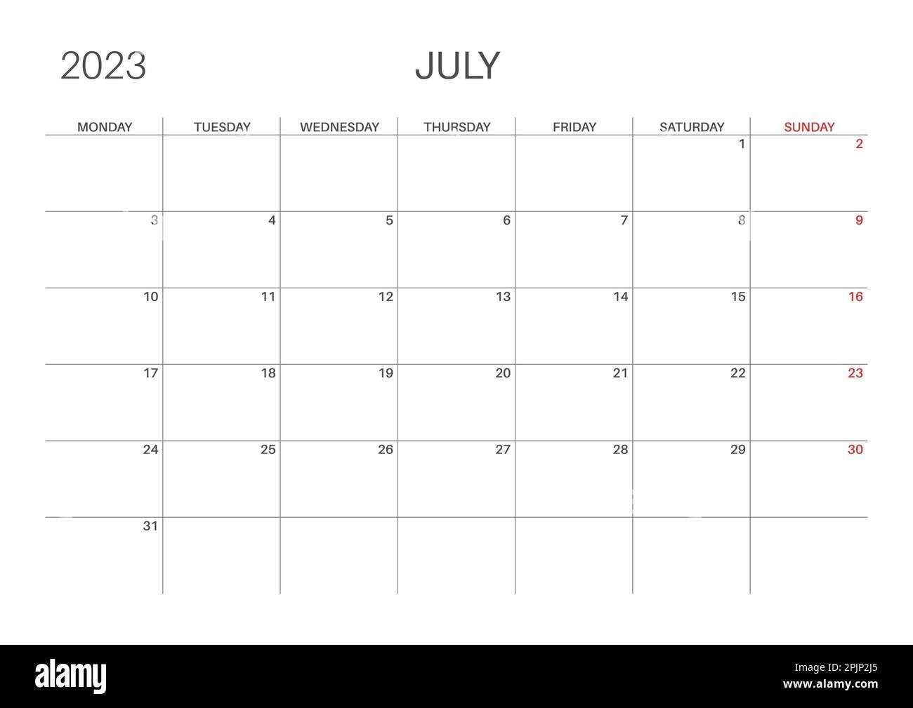 horizontal monthly calendar template