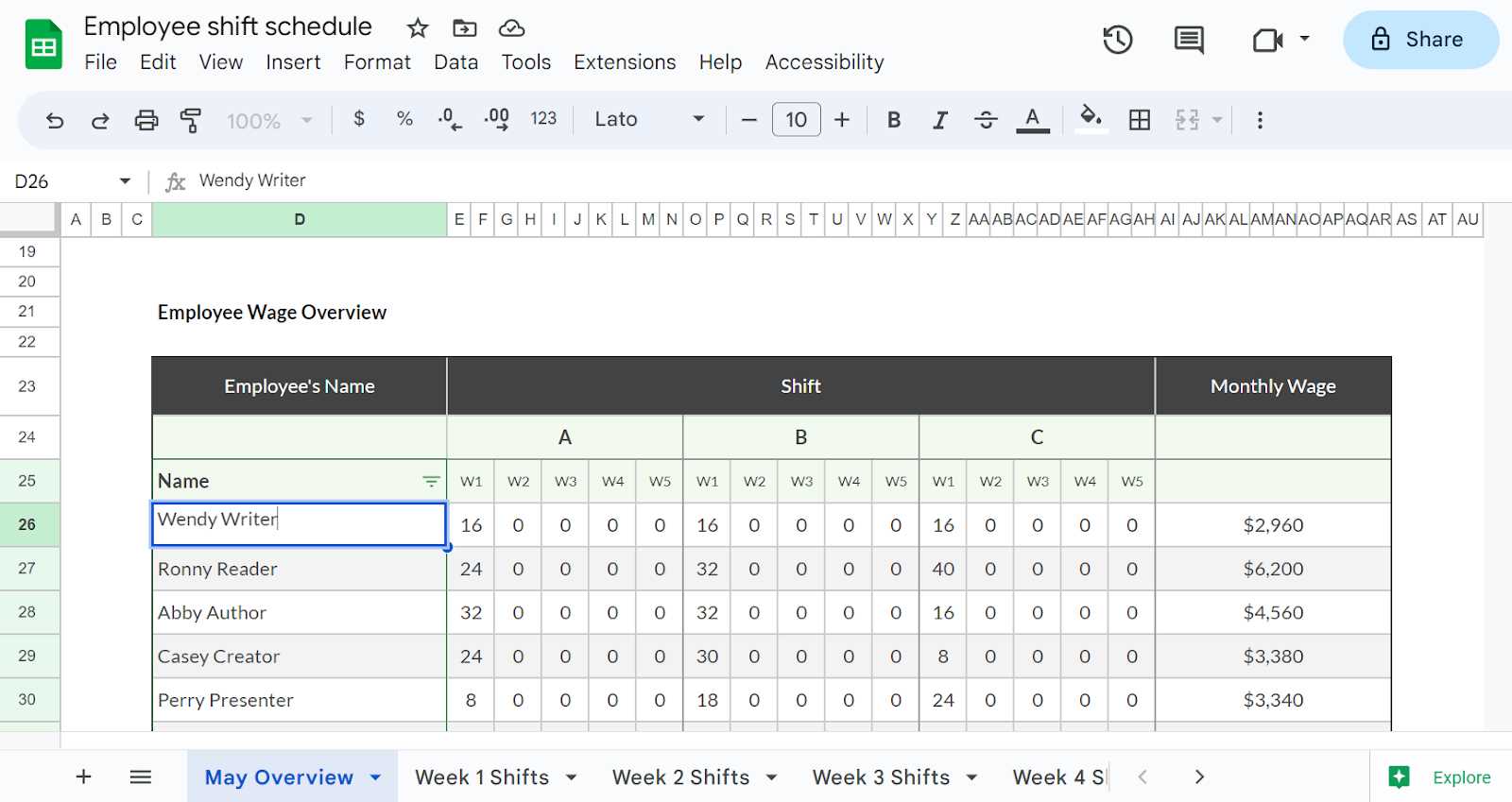 employee of the month calendar template