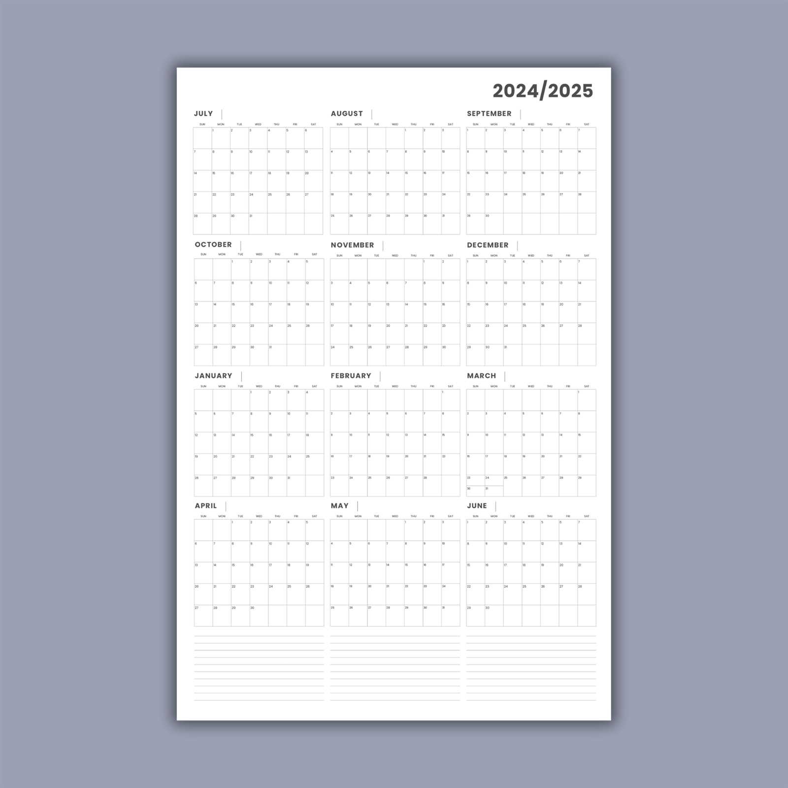 wall calendar template 2025